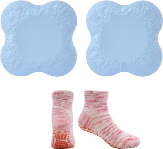 Yogamat knieschoners en sokjes set - antislip TPE-yogamat - verdikte knieschoners - blauw