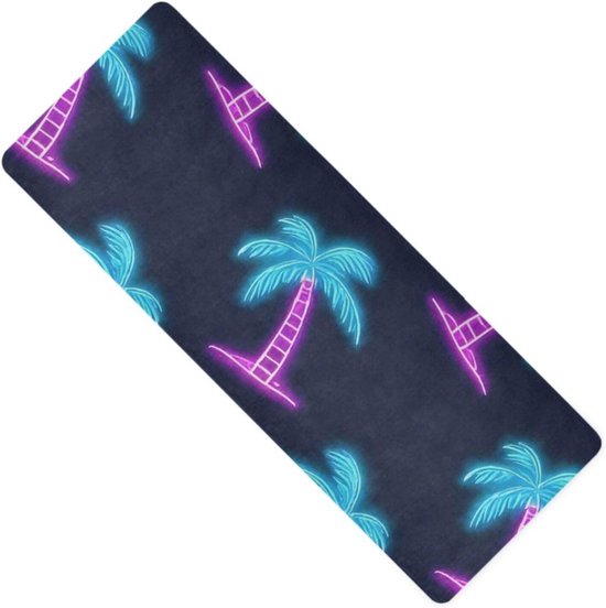 Yogamat Kokosboom Print - Fitnessmat Reismat - Yoga en Fitness - Antislip Natuurrubber - 180x66 cm - Kleurrijk Neon van Yogamat