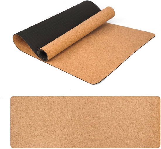 Yogamat Kurk - Fitness Mat - Thuis Sporten - Zweet Absorberend - 183x68 cm - Natuurlijk