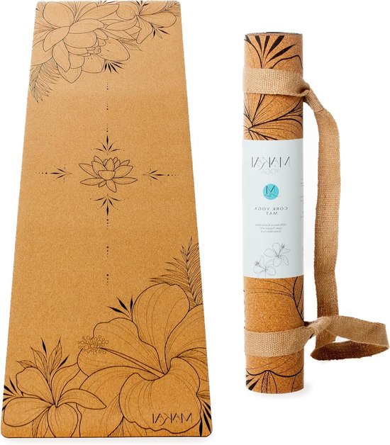 Yogamat Kurk - Natuurlijke Mat - Thuis Sporten - Antislip Grip - 183 x 61 cm - Bruin Zwart