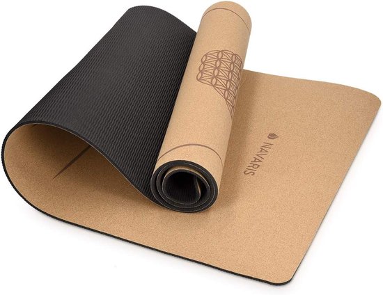 Yogamat Kurk - Sportmat Trainingsmat - Yoga Pilates - Natuurlijk Materiaal Uniek - 183 x 61 cm - Lijnen