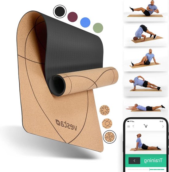 Yogamat kurk TPE fitness-app plus duurzaam | testwinnaar kurkmat yoga sportmat fitnessmat. van Yogamat