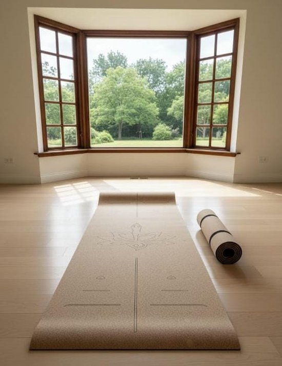 yogamat -Kurk Yogamat LOTUSBLOEM -Antislip –Milieuvriendelijk met TPE-Onderlaag –183×61,5×0,5 cm –Voor Yoga, Pilates, Spirituele Momenten, Ontspanning en Fitness–Inclusief Gratis Draagriem–Lichtgewicht, Duurzaam en met Gerecyclede Verpakking/lotusblo van Merkloos