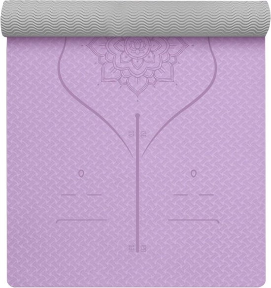 Yogamat Lijnen - Fitnessmat Pilates - Oefenen Thuis - Dubbelzijdig Antislip - 185x80cm - Zwart