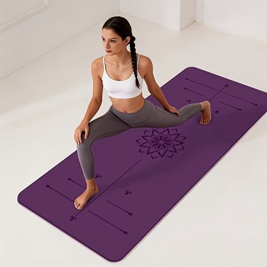 yogamat met antislip getextureerd oppervlak, yogamat met riem en tas, dikke yoga, Paars Roze, 183 x 61 cm