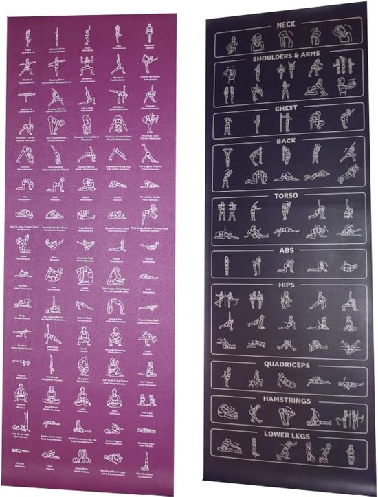 Yogamat Met Draagriem - Met 75 Yoga Houdingen En 75 Rekoefeningen - 1/4 Inch Dik - Niet Giftig - Antislip - Geschikt Voor Dames En Heren van Yogamat