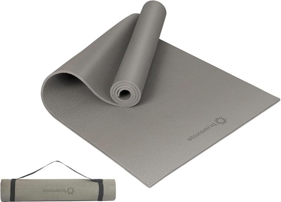 Yogamat met draagriem voor thuis en in de sportschool - Pilates Fitness - Vloertraining - 1/4 dik - Aardebruin Grijze kleur Yoga mat