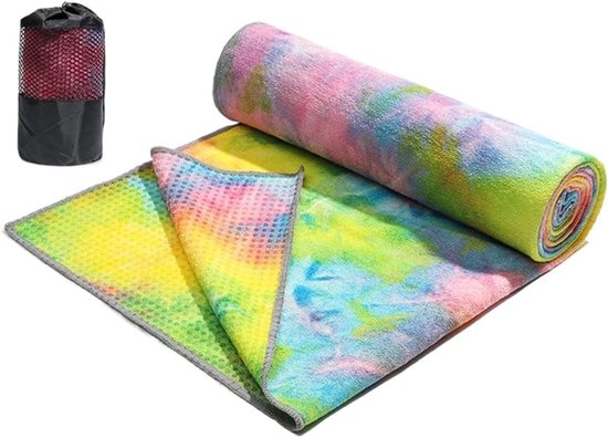 Yogamat met handdoek - Fitnessmat - Thuis sporten - Antislip grip - 183 x 63 cm - Geel roze