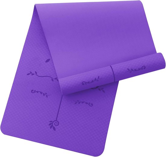 Yogamat met lijnen - Sportmat Fitnessmat - Thuis Sporten - Milieuvriendelijk TPE - 183x61x06cm - lila