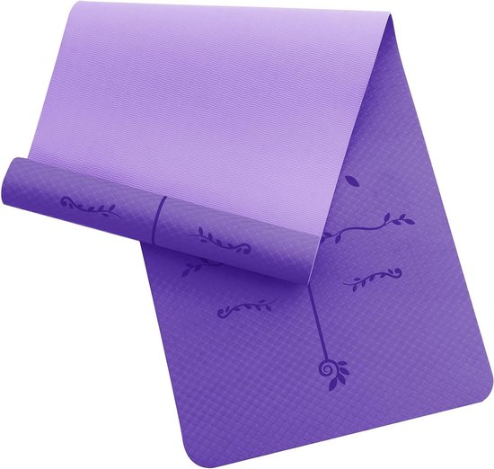 Yogamat met Lijnen - Sportmat Fitnessmat - Yoga en Pilates - Precisie Uitlijning Systeem - 183 x 61 cm - Lila van Yogamat
