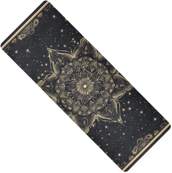 Yogamat met Tas - Oefenmat Fitness - Thuis Sporten - Natuurlijk Rubber - 180x66 cm - Zwart Goud