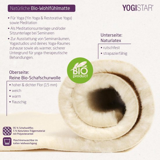 Yogamat natuur (bio-scheerwol) 75 cm x 180 cm Fitnessmat YOGISTAR van YOGISTAR