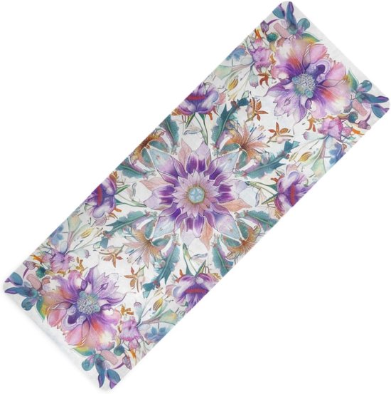 Yogamat - Oefenmat Fitness - Thuis Sporten - Natuurlijk Antislip Rubber - 180x66 cm - Bloemen Lente Paars