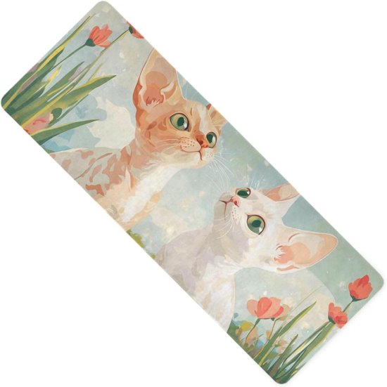 Yogamat - Oefenmat Fitness - Thuis Sporten - Natuurlijk Rubber - 71x26 Inch - Cartoon Katten