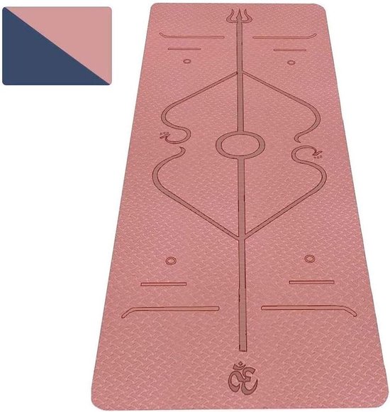 Yogamat - Oefenmat Fitnessmat - Thuis Sporten - Body Alignment Systeem - 183x61x0.6 cm - Roze Blauw