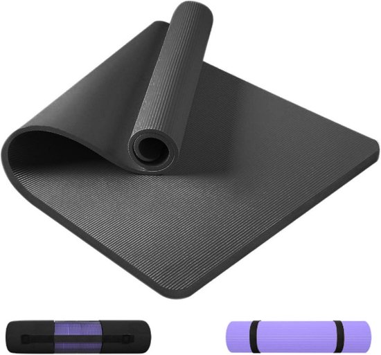 Yogamat - Oefenmat Fitnessmat - Thuis Sporten - Extra Dik Gewatteerd - 185 x 61 cm - Zwart