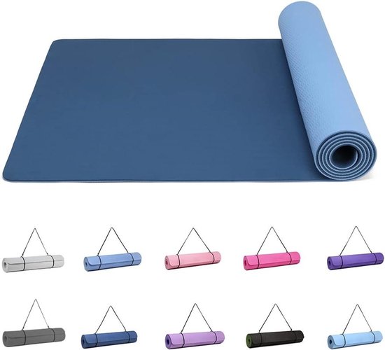 Yogamat - Oefenmat Gymnastiek - Thuis Sporten - Dubbelzijdig Antislip - 183x61cm - Marineblauw