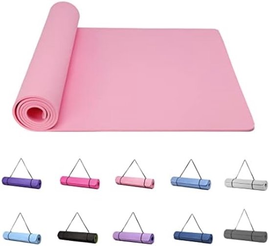 Yogamat Oefenmat - Workout Pilates Fitness Mat Antislip Dikke 6mm Hoge Dichtheid Gymnastiekmatten met Draagriem TPE Materiaal 183 x 61 cm Roze van Merkloos
