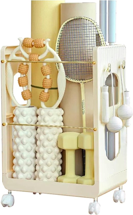 Yogamat opberger - Fitness rek - Sportspullen organiseren - Met wielen - 26x40x59.5cm - Melkgeel van Yogamat