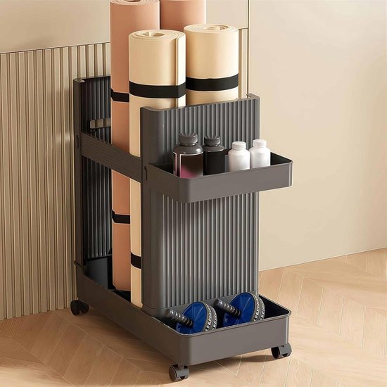Yogamat Opbergkar - Fitness Organizer - Sportspullen Opbergen - Met Verrijdbaar - 50 cm - Donkergrijs