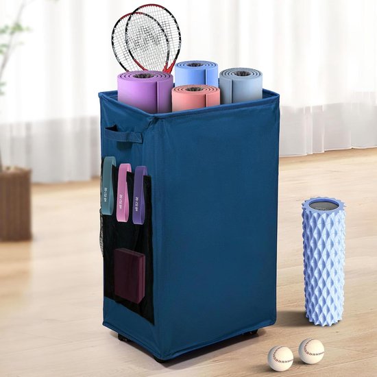 Yogamat Opbergrek - Fitness Organizer - Sportspullen Opbergen - Met Wielen - 41x30x70CM - Donkerblauw van Yogamat