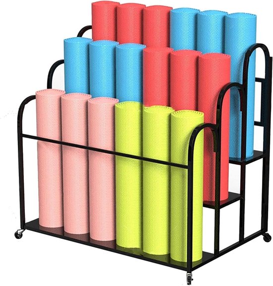 Yogamat Opbergrek - Fitnessmat Houder - Sportspullen Organiseren - Metalen Constructie - 3 Lagen - Zwart van Yogamat