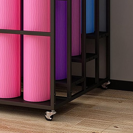 Yogamat Opbergrek – Mobiele Fitness Organizer met Wielen voor 20 Yogamatten & Accessoires – Stalen Home Gym Opbergkar voor Yoga Studio, Fitness en Sportschool