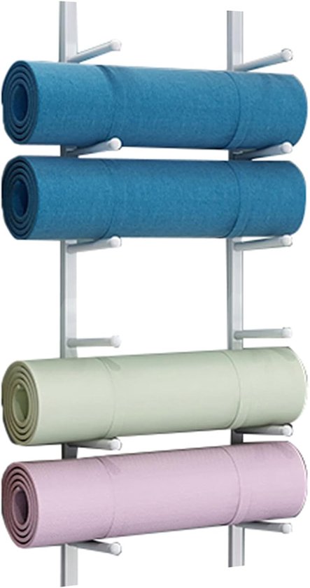 Yogamat Organizer - Opbergrek Houder - Sportartikelen Opbergen - 6 Lagen Muurmontage - 103 cm Hoog - Wit