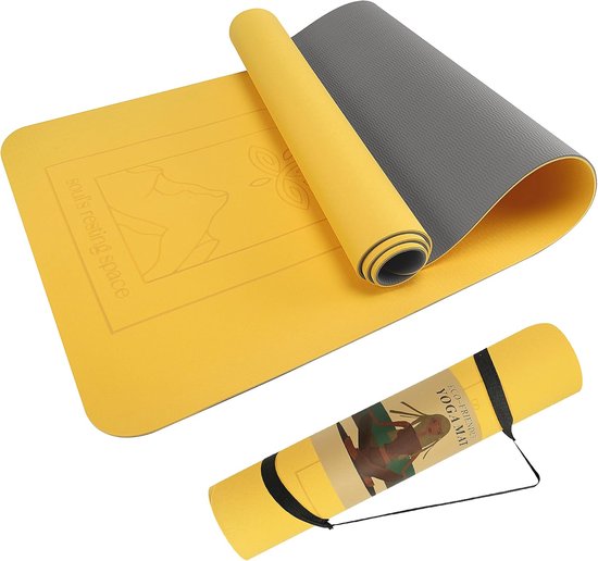 Yogamat - Pilates mat - Vloeroefeningen Doen - Antislip TPE Materiaal - 183 x 61 cm - Geel Grijs