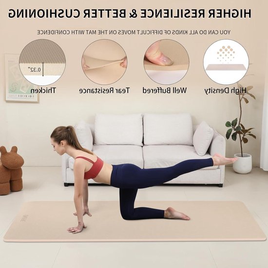 Yogamat - Pilatesmat Fitnessmat - Thuis Sporten - Verbreed Antislip Ontwerp - 183 x 70 cm - Melk Koffie Kleur