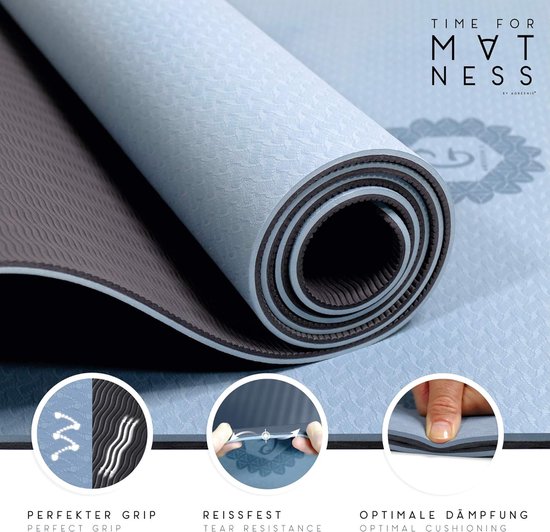 Yogamat Prana - antislip sportmat van hoogwaardig TPE - extra breed 183 x 68 cm - 6 mm dik - vrij van schadelijke stoffen en anti-allergene gymnastiekmat - incl. yogatas & ebook van Yogamat