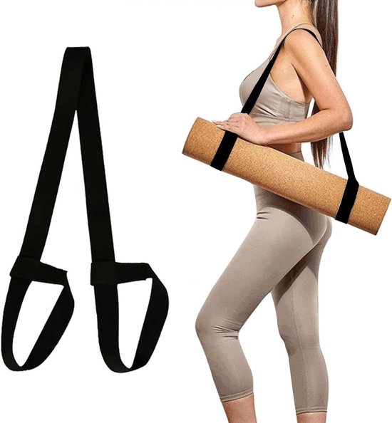 Yogamat Riem - Draagband Oefenmat - Sporten Thuis - Verstelbaar - Eén Maat - Zwart