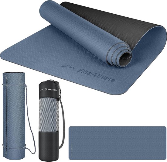 Yogamat, sportmat, fitnessmat, gevoerd en antislip, voor fitness, pilates, yogamat, 183 cm x 61 cm x 0,6 cm, trainingsmat inclusief transportband + tas van Yogamat