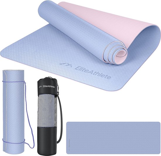 Yogamat, sportmat, fitnessmat, gymnastiekmat, gevoerd en antislip voor fitness, pilates, yogamat, 183 cm x 61 cm x 0,6 cm, trainingsmat incl. transportgordel + tas van Yogamat