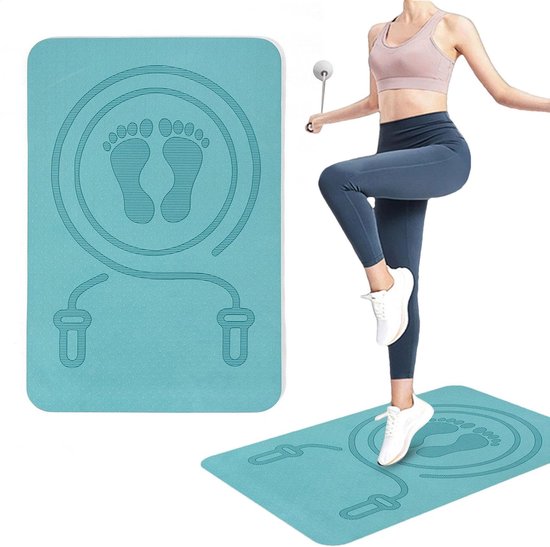 Yogamat - Sportmat - Fitnessmat - Jump Rope Mat 60x40 cm - 8mm Dikke Anti-Slip TPE Skipping Mat - Schokabsorberende Ondergrond voor Touwtjespringen & Fitness - Blauw van Avento