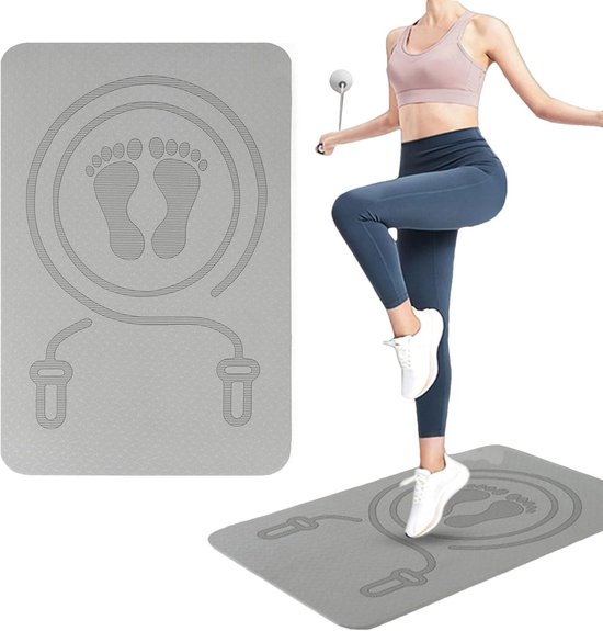 Yogamat - Sportmat - Fitnessmat - Jump Rope Mat 60x40 cm - 8mm Dikke Anti-Slip TPE Skipping Mat - Schokabsorberende Ondergrond voor Touwtjespringen & Fitness - Grijs van Tunturi