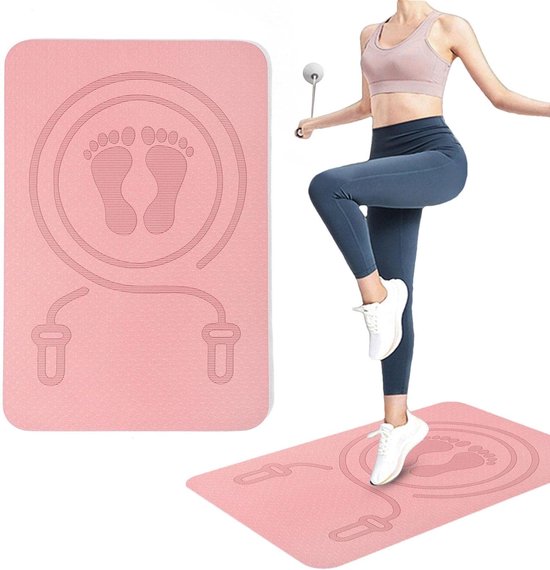 Yogamat – Sportmat – Fitnessmat – Jump Rope Mat 60x40 cm – 8mm Dikke Anti-Slip TPE Skipping Mat – Schokabsorberende Ondergrond voor Touwtjespringen & Fitness – Roze van Merkloos
