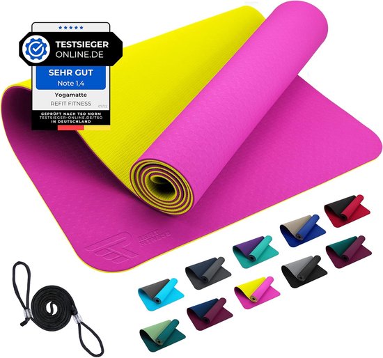 Yogamat - Sportmat Gymnastiekmat - Thuis Sporten - Vrij van Schadelijke Stoffen - 183x61cm - Roze Geel