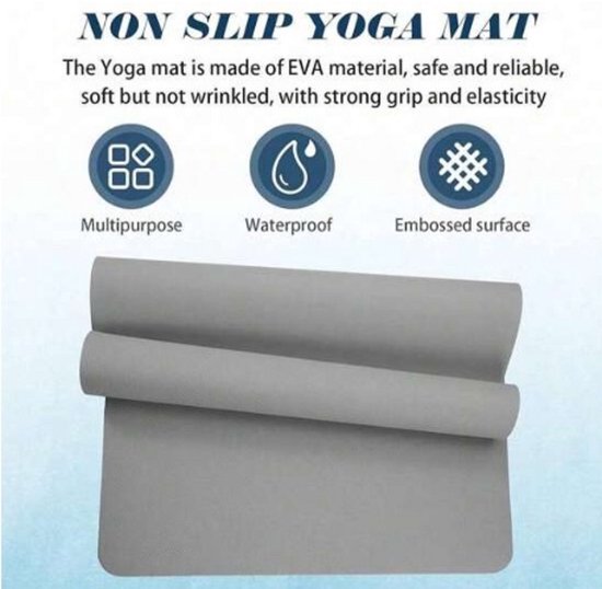 yogamat - sportmat - mat voor yoga - pilatus - grijs - 183cm - duurzaam - fitness van Merkloos