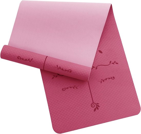 Yogamat - Sportmat Pilates - Thuis Fitness - Oriëntatielijnen Systeem - 183 x 61 cm - Roze van Yogamat