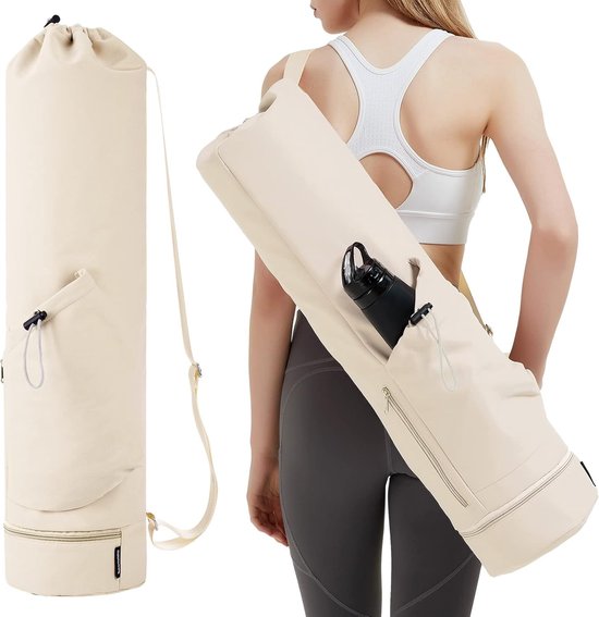 Yogamat Tas Drager - Schoudertas - Sportpad-rugzak - Yogamattas - Yogamatdrager - Yogamattas met waterfleszak en natte zak aan de onderkant, sportyogamat draagt ​​multifunctionele opbergtas - 1 Stuks beige 78x19cm van ByCovrs