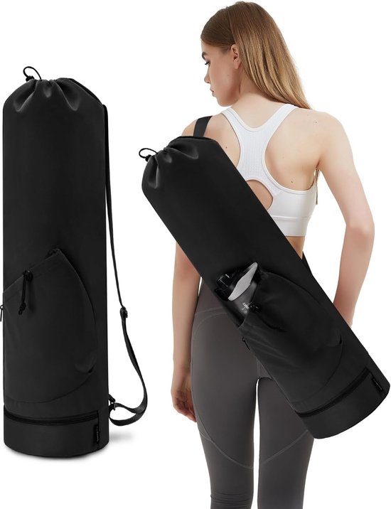 Yogamat Tas Drager - Schoudertas - Sportpad-rugzak - Yogamattas - Yogamatdrager - Yogamattas met waterfleszak en natte zak aan de onderkant, sportyogamat draagt ​​multifunctionele opbergtas - 1 Stuks Zwart 78x19cm van Merkloos