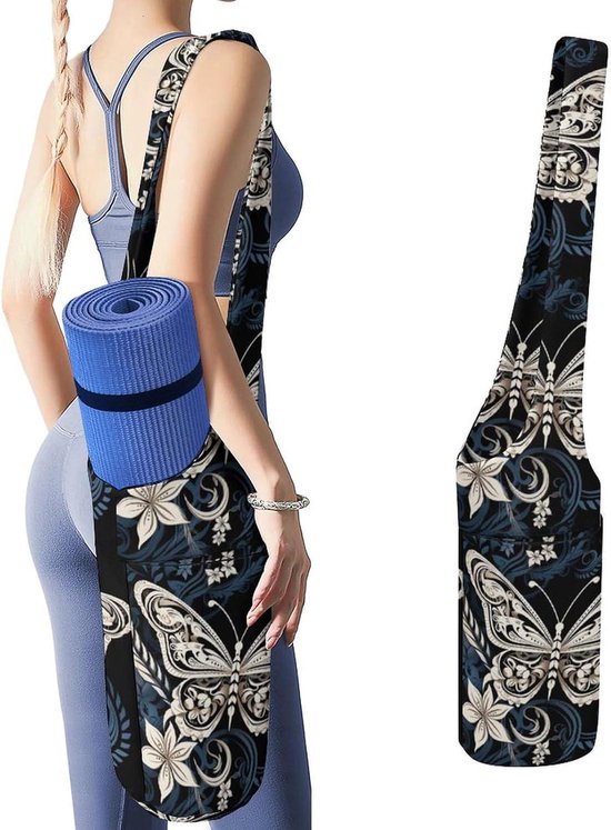 Yogamat Tas - Gym tas - Sporten en reizen - Duurzaam canvas materiaal - 50x40x18 cm - Wit met print