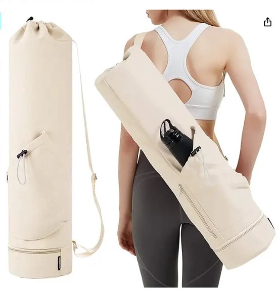 Yogamat Tas - Met Trekkoord En Opbergvakje - Sporttas - met waterflesvak - Waterproof - Multifunctionele - Draagbaar - Beige - 78*19 cm van Toivo