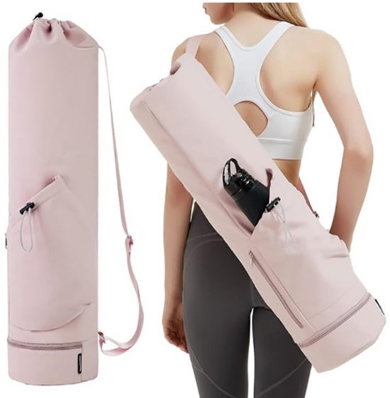 Yogamat Tas - Met Trekkoord En Opbergvakje - Sporttas - met waterflesvak - Waterproof - Multifunctionele - Draagbaar - Roze - 78*19 cm van YogiYogii