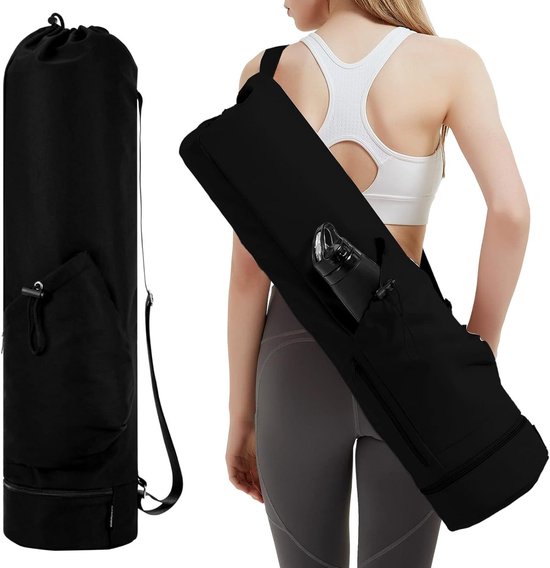 Yogamat Tas - Met Trekkoord En Opbergvakje - Sporttas - met waterflesvak - Waterproof - Multifunctionele - Draagbaar - Zwart - 78*19 cm van Avento
