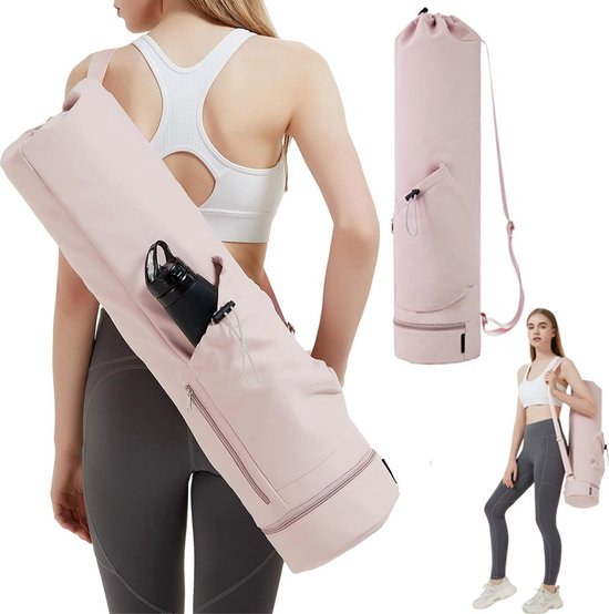 Yogamat Tas - Yogatas Met Trekkoord En Opbergvakje - Yoga Bag - Fitness Tas - Sporttas - Pilates Tas - Waterproof - Universeel - Gymnastiekmat Tas - Schoudertas - Multifunctionele Opbergtas - Voorzien Van Draagriem - Roze van Yogamat