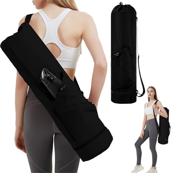Yogamat Tas - Yogatas met Trekkoord en Opbergvakje - Yoga Bag - Fitness Tas - Sporttas - Pilates Tas - Waterproof - Universeel - Gymnastiekmat Tas - Schoudertas - Multifunctionele Opbergtas - Voorzien van Draagriem - Zwart van Easthills Outdoors