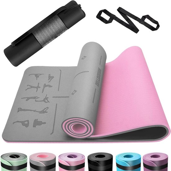 Yogamat TPE 6 mm dik huidvriendelijke antislip gymnastiekmat - grijs 183 x 61 cm met draagriem en tas - voor thuis work-out en sportmat van Yogamat
