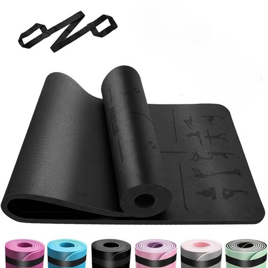 Yogamat, TPE 6mm Dikke Huidvriendelijke Yogamat Antislip Gymnastiek Mat Pilates Gymnastiek Meditatie Stretchen met Draagriem & Tas Home Workout Sportmat 183x61cm van Merkloos